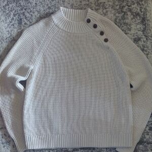 J. Crew Cream Button-Shoulder Ribbed Pullover